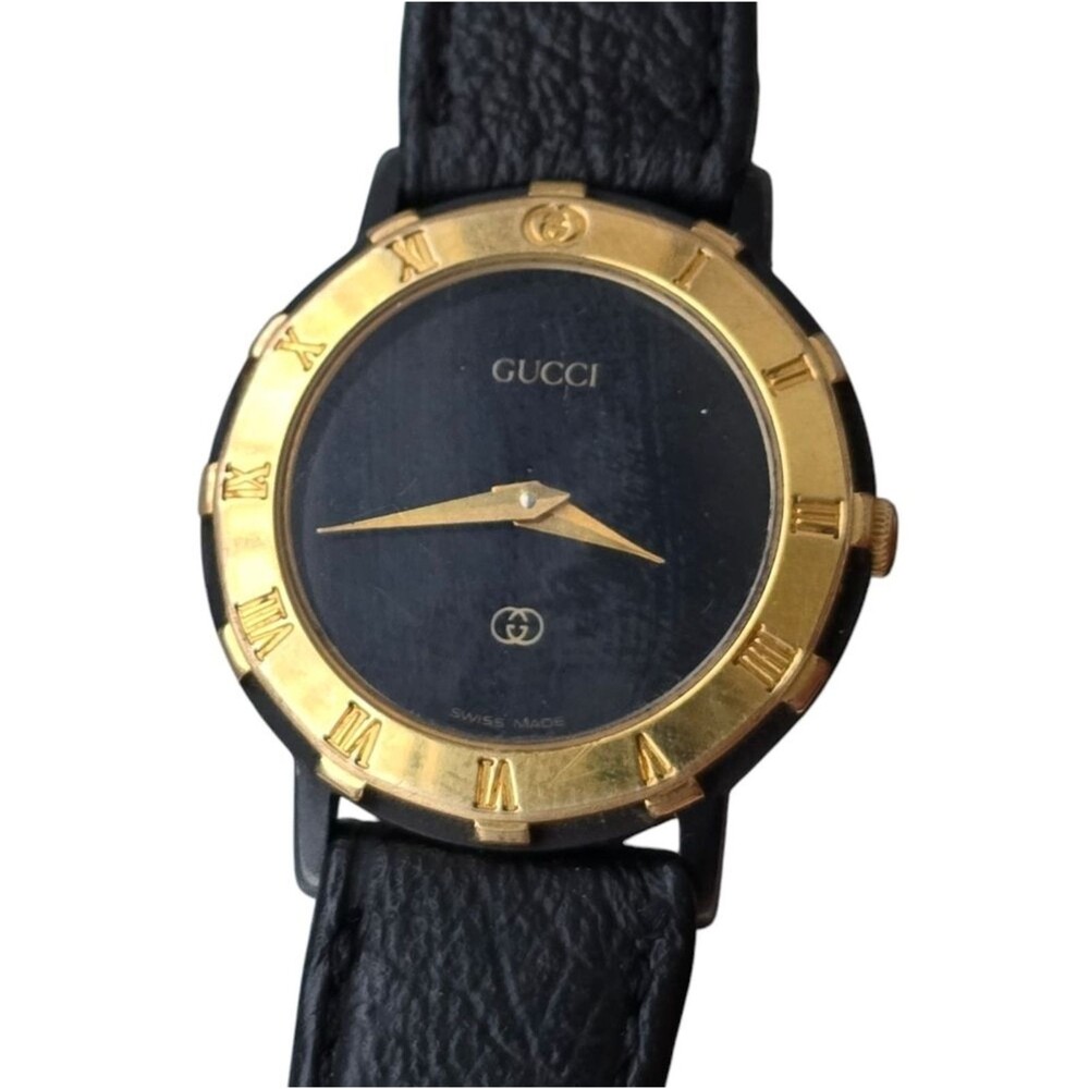 Vintage Gucci 3200L Women's Watch Gold Plated Roman Bezel Black Dial Swiss Made - Picture 3 of 7